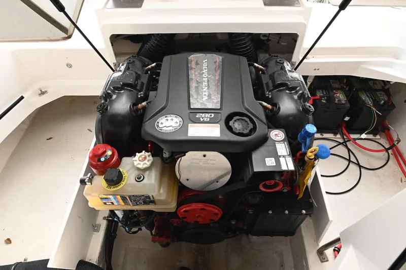 Slide: The Image of 2023 Cobalt CS22 engine compartment featuring a Volvo Penta 280 V6 engine. - 46