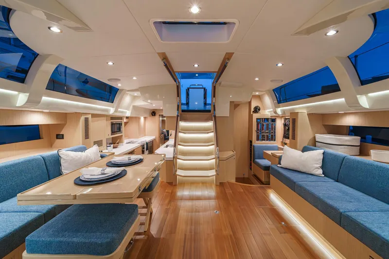 Slide: The Image of Luxurious interior of 2025 Hylas H57 yacht with modern design and elegant furnishings. - 2