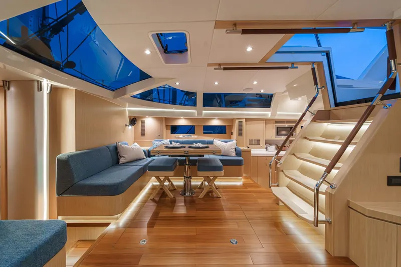Slide: The Image of Luxurious interior of 2025 Hylas H57 yacht with modern design and elegant furnishings. - 27