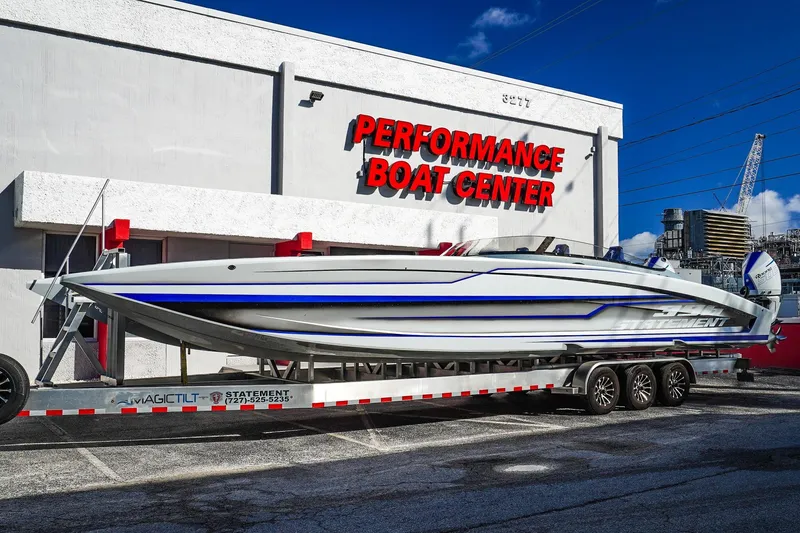 The Image of 2026 Statement 396 boat on trailer at Performance Boat Center. - 1