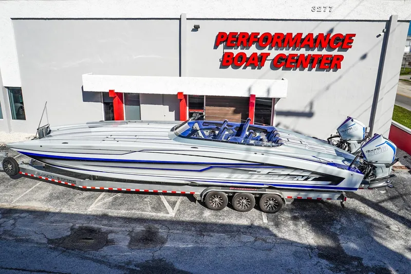 Slide: The Image of 2026 Statement 396 powerboat at Performance Boat Center, featuring sleek design and powerful engines. - 3