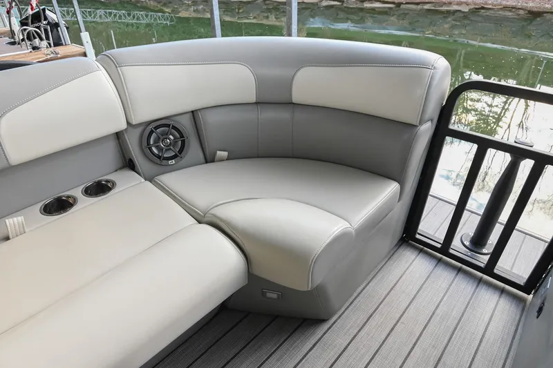 Slide: The Image of Luxurious seating on 2023 Montara 25 Monntara 2.0 boat with cup holders and speaker. - 19