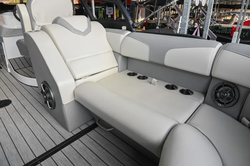 Slide: The Image of Luxurious seating on 2023 Montara 25 Monntara 2.0 boat with cup holders and speakers. - 20