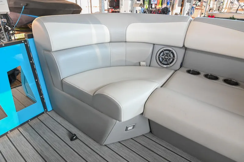 Slide: The Image of Luxurious seating in 2023 Montara 25 Monntara 2.0 boat with cup holders and speaker. - 42