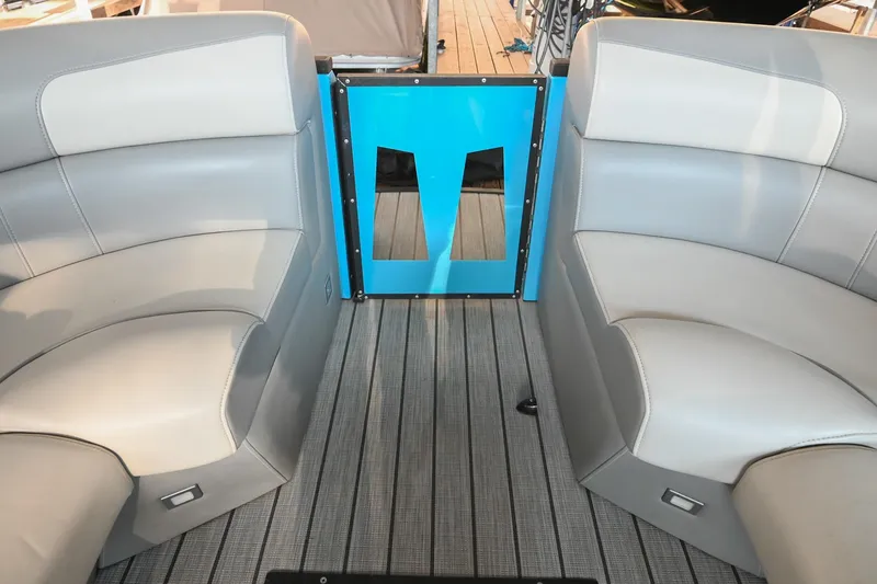 Slide: The Image of Interior seating of 2023 Montara 25 Monntara 2.0 boat with gray upholstery. - 43