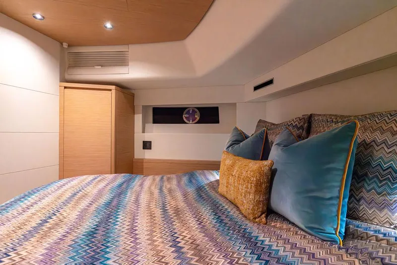 Slide: The Image of Luxurious bedroom interior of 2023 Pardo Yachts Endurance 60 with stylish bedding and modern design. - 24