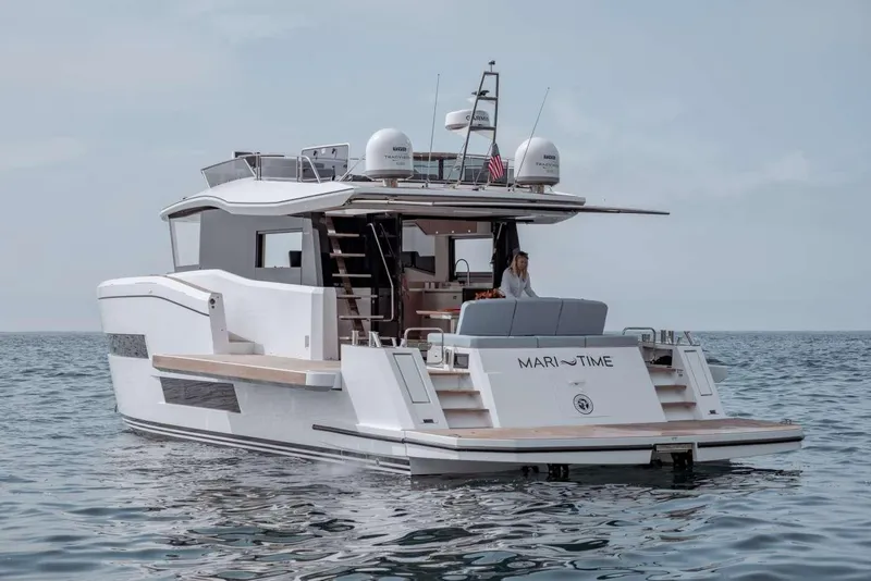 Slide: The Image of 2023 Pardo Yachts Endurance 60 cruising on open water, showcasing sleek design and luxury features. - 3