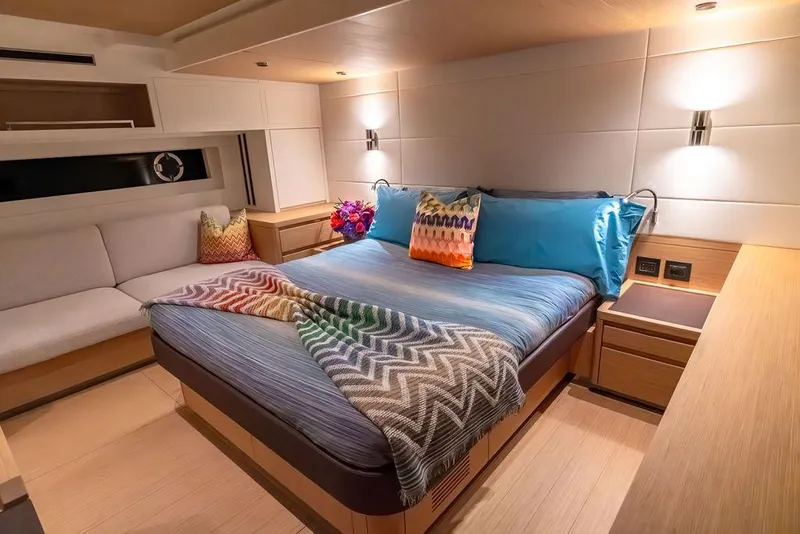 Slide: The Image of Luxurious cabin interior of 2023 Pardo Yachts Endurance 60 with modern decor and cozy bedding. - 31