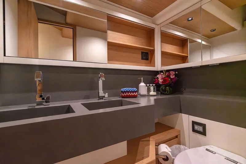 Slide: The Image of Luxurious bathroom in 2023 Pardo Yachts Endurance 60 with dual sinks and modern design. - 34