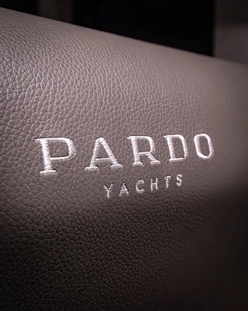 Slide: The Image of Pardo Yachts Endurance 60, 2023 model, embossed leather detail. - 36