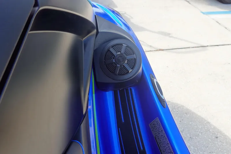 Slide: The Image of 2024 Yamaha WaveRunner VX Limited HO speaker detail on blue body. - 9