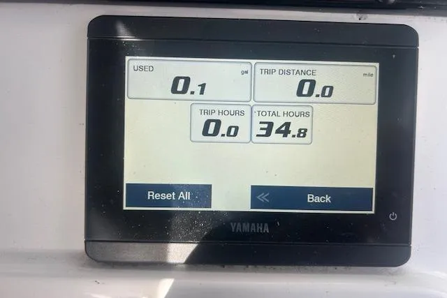Slide: The Image of Yamaha display showing trip data on 2024 Sea Hunt Ultra 239 SE boat. - 6