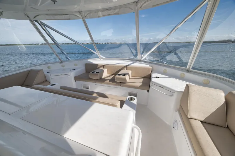 Slide: The Image of Luxurious interior of 2015 Hatteras GT70 yacht with panoramic ocean views. - 67