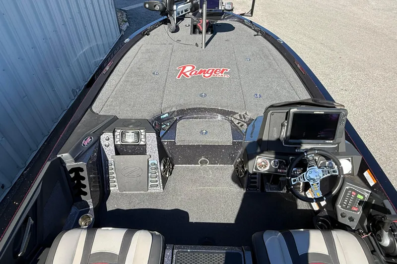 Slide: The Image of 2018 Ranger Z520L boat interior with advanced navigation system and steering console. - 15