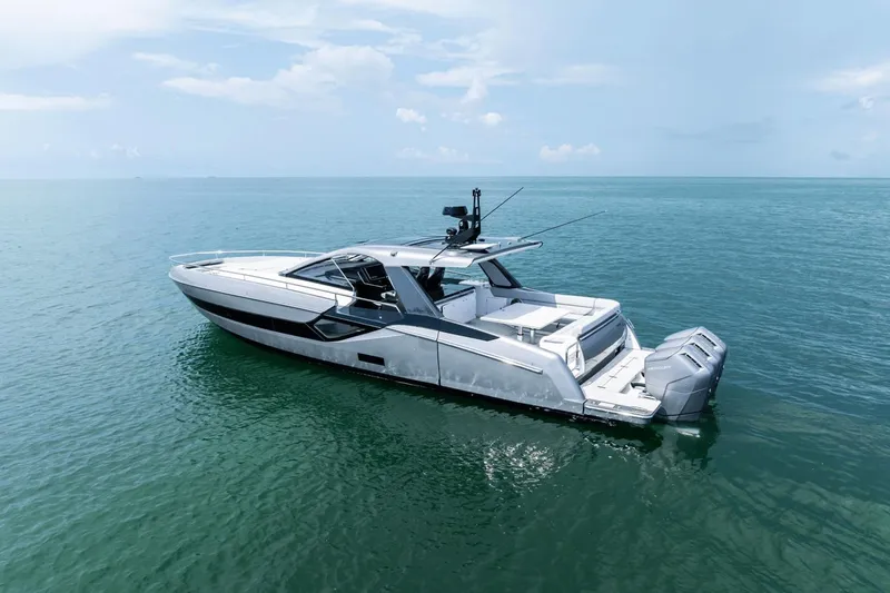 Slide: The Image of 2026 Azimut Verve 48 luxury yacht on calm ocean waters. - 6