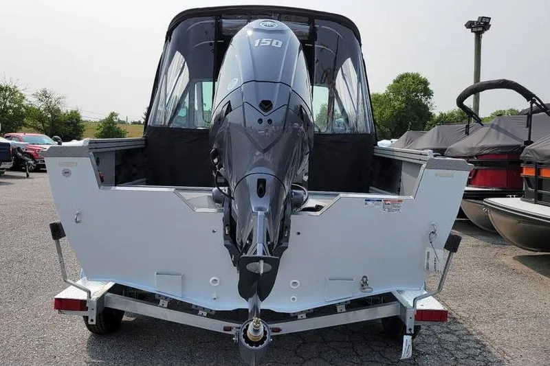 Slide: The Image of 2026 Smoker Craft Phantom 18 X2 boat with Yamaha 150 hp engine, rear view. - 26