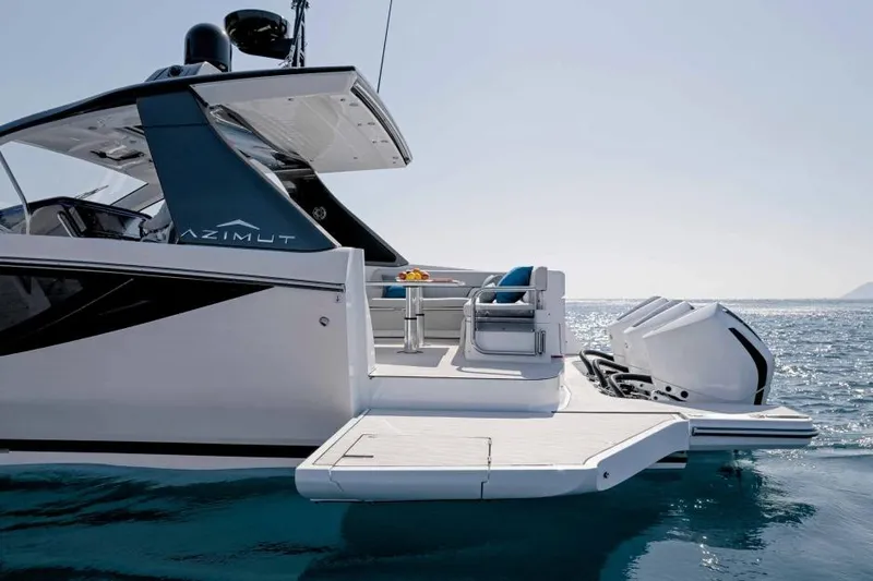 Slide: The Image of Azimut Verve 42 yacht, 2026 model, with sleek design and powerful engines on open water. - 12