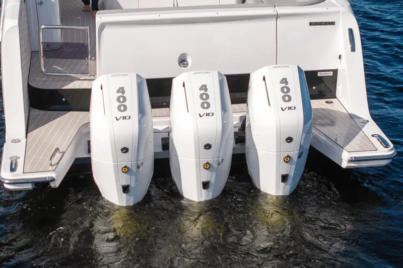 Slide: The Image of 2026 Azimut Verve 42 with triple Mercury 400 V10 engines on water. - 13