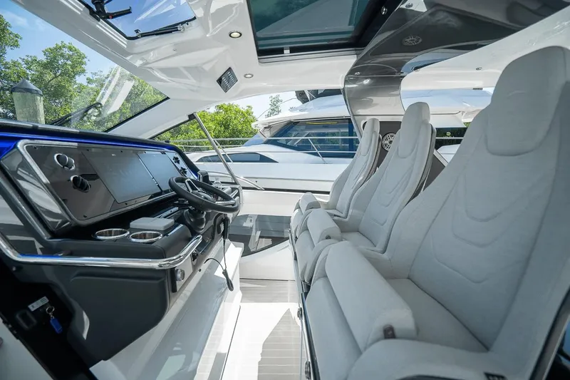 Slide: The Image of Interior of 2026 Azimut Verve 42 yacht with modern cockpit and luxurious seating. - 22