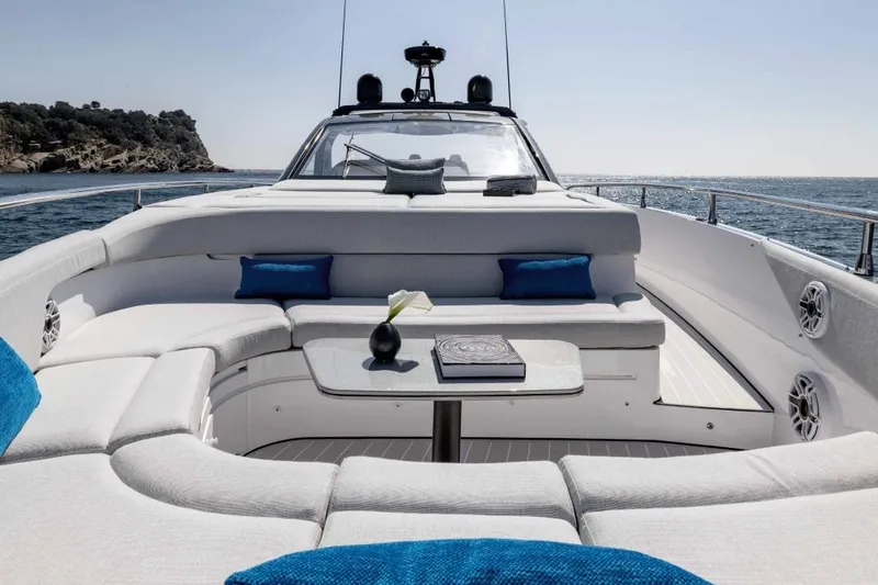 Slide: The Image of Luxurious 2026 Azimut Verve 42 yacht interior with elegant seating and ocean view. - 36