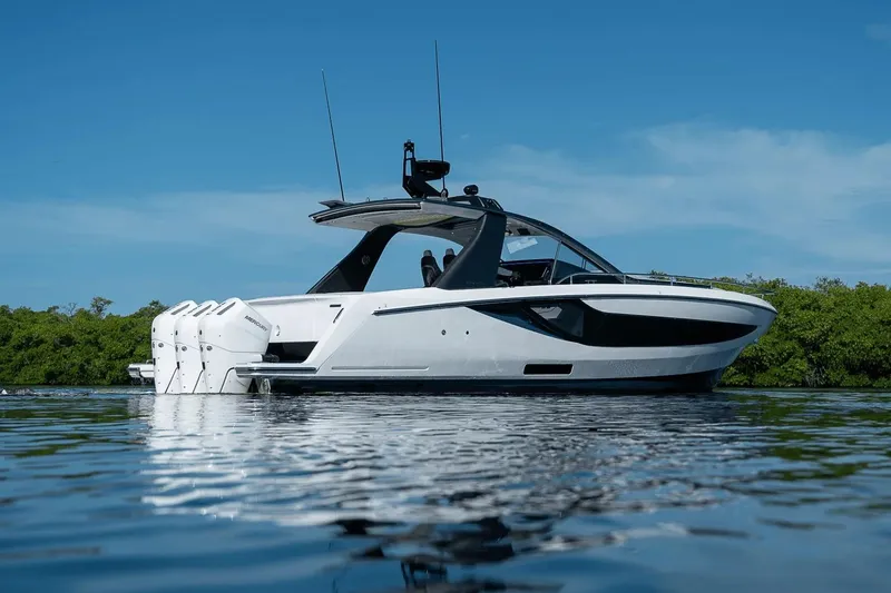 Slide: The Image of 2026 Azimut Verve 42 luxury yacht on calm water, sleek design, clear blue sky. - 4