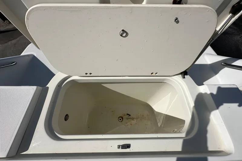 Slide: The Image of 2003 Hydra-Sports Vector 2600 CC boat interior with Yamaha engines visible. - 83