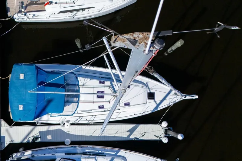 Slide: The Image of Aerial view of 2022 Beneteau Oceanis 40.1 sailboat docked at marina. - 121