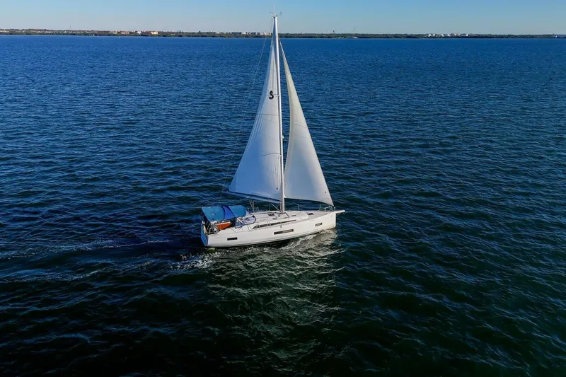 Slide: The Image of 2022 Beneteau Oceanis 40.1 sailing on open water under clear blue skies. - 126