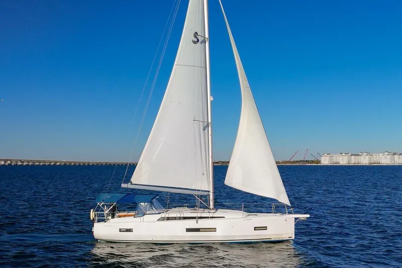 Slide: The Image of 2022 Beneteau Oceanis 40.1 sailing on open water under clear blue sky. - 151