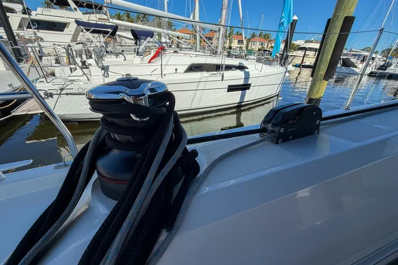 Slide: The Image of B&G navigation display on 2022 Beneteau Oceanis 40.1 sailboat, showing device list. - 73