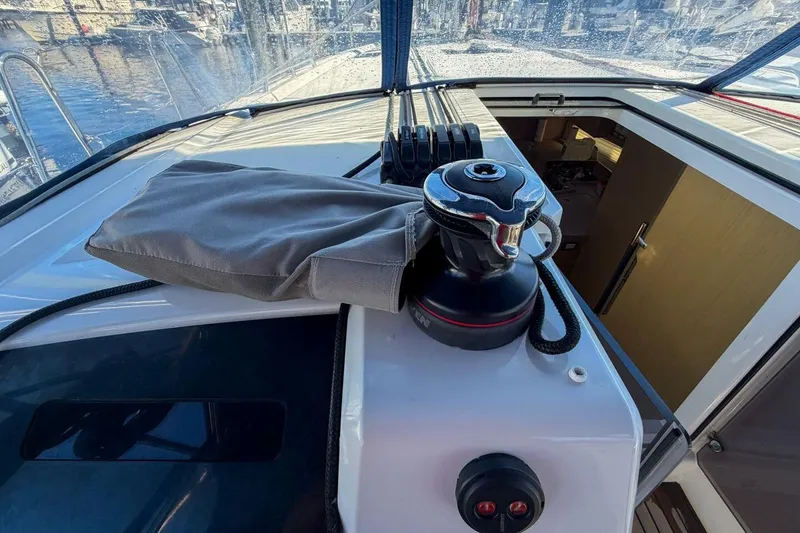 Slide: The Image of Interior cabin of 2022 Beneteau Oceanis 40.1 yacht with gear and equipment. - 80