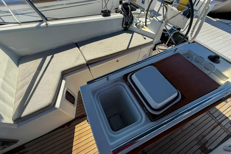 Slide: The Image of 2022 Beneteau Oceanis 40.1 yacht deck with sail control lines and winches. - 86