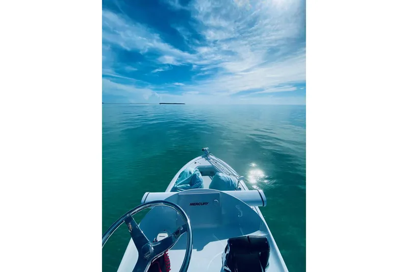 Slide: The Image of 2023 Andros Offshore 32 boat on calm ocean under blue sky. - 10