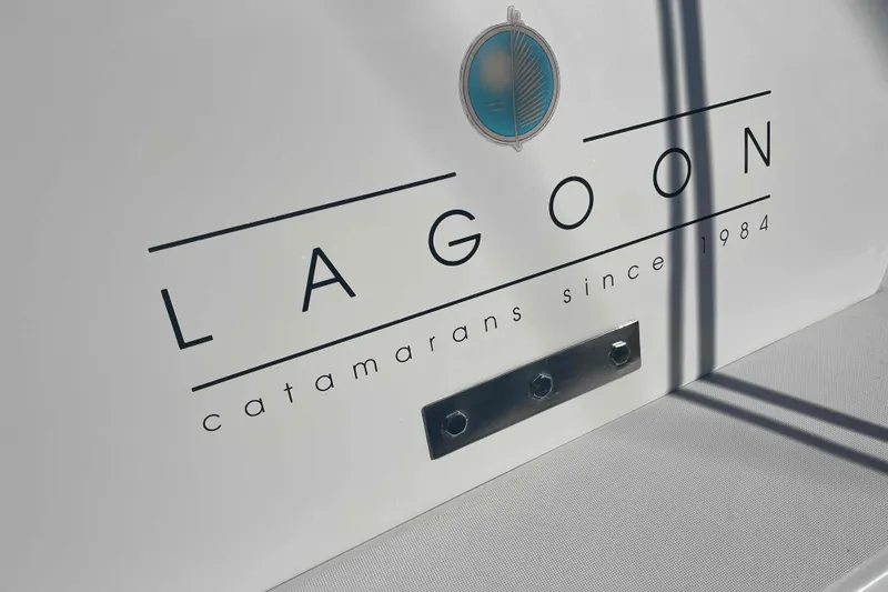 Slide: The Image of Lagoon 380 S2 catamaran logo, established 1984, on a 2012 model. - 99