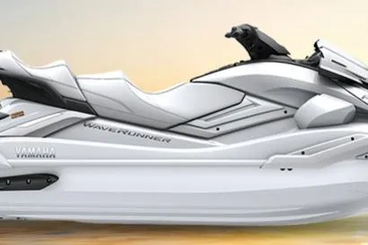 Slide: The Image of 2026 Yamaha WaveRunner FX Cruiser SVHO in sleek white design on water. - 7