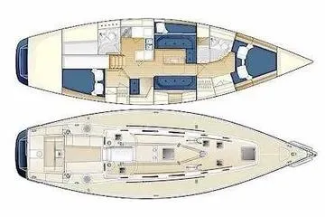 Slide: The Image of 2004 J Boats J/46 yacht layout, featuring interior and deck plans. - 42