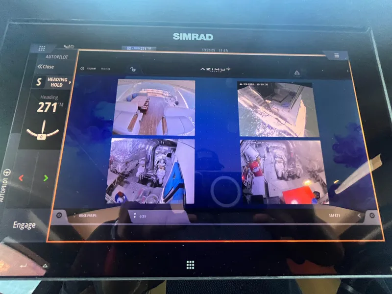 Slide: The Image of Simrad display on 2019 Azimut Grande 27M yacht showing multiple camera views. - 34