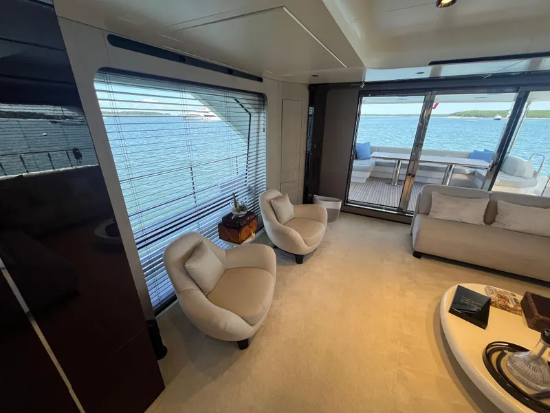 Slide: The Image of Luxurious interior of 2019 Azimut Grande 27M yacht with elegant seating and ocean view. - 42