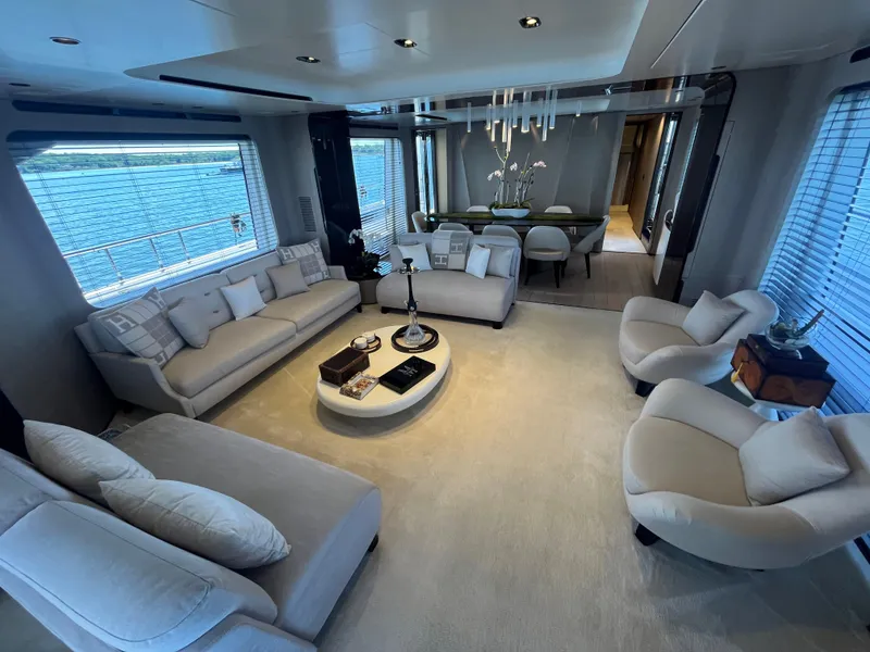 Slide: The Image of Luxurious interior of 2019 Azimut Grande 27M yacht with elegant seating and modern decor. - 44