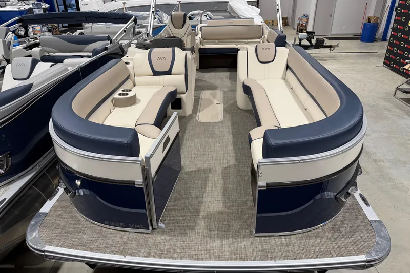 Slide: The Image of 2025 Avalon 2585 Catalina VRL pontoon boat with luxurious seating and modern design. - 3