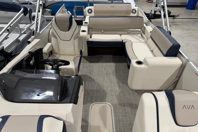 Slide: The Image of 2025 Avalon 2585 Catalina VRL boat interior with luxurious seating and modern design. - 4