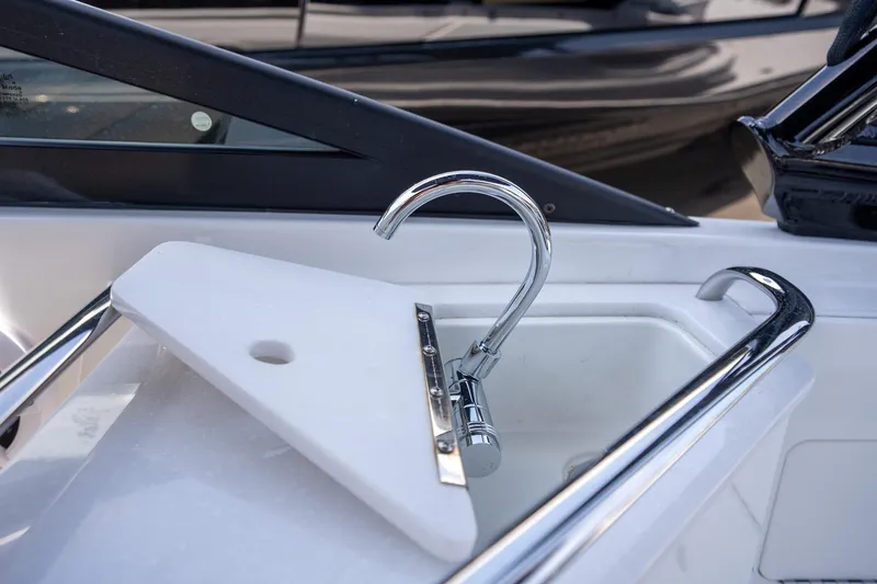Slide: The Image of 2024 Monterey M-45 boat sink with sleek chrome faucet and modern design. - 23