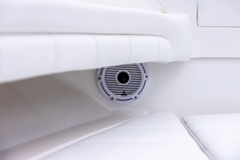 Slide: The Image of 2019 Regulator 34 boat interior with speaker detail. - 17