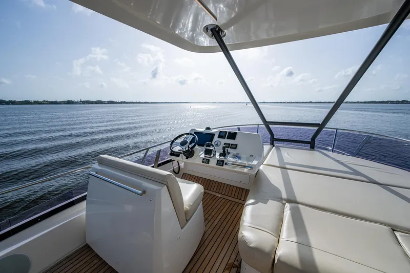 Slide: The Image of Flybridge view of 2019 Prestige 460 yacht on open water. - 29