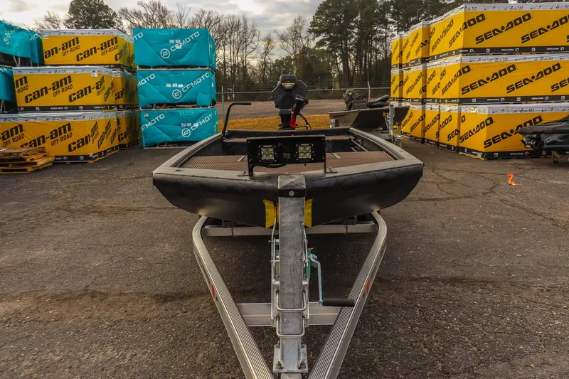 Slide: The Image of 2026 Gator Tail 1860 Extreme series boat on trailer, surrounded by Can-Am and Sea-Doo crates. - 7