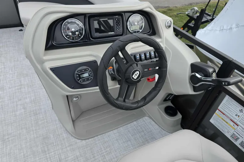 Slide: The Image of Steering console of 2026 Dockside boat with modern controls and instrumentation. - 10
