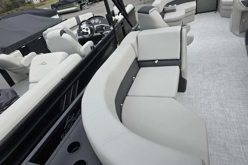 Slide: The Image of Luxurious 2026 Dockside boat interior with plush seating and modern steering console. - 8