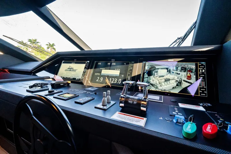 Slide: The Image of Control panel of 2019 Ferretti Yachts 780 with advanced navigation displays. - 23