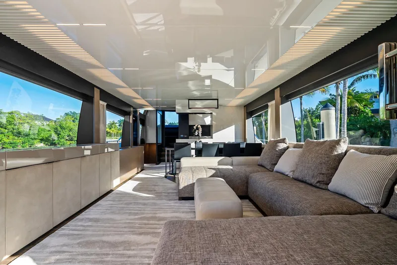 Slide: The Image of Luxurious interior of 2019 Ferretti Yachts 780 with modern design and spacious seating. - 28