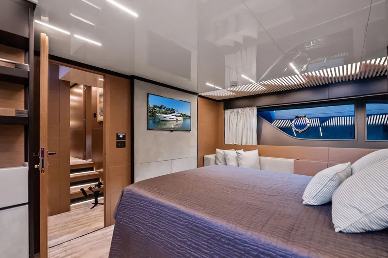 Slide: The Image of Luxurious interior of 2019 Ferretti Yachts 780, featuring elegant bedroom design. - 38